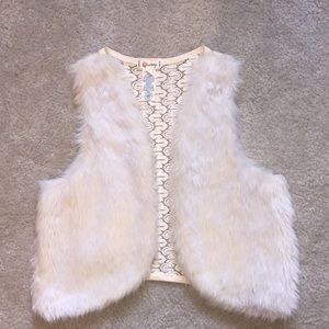 White Faux Fur & Crochet Vest